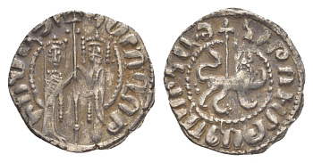 Киликийская Армения трам 1226-1271 Хетум I и царица Забель, держат крест/лев с патриаршим крестом  серебро    1516-444