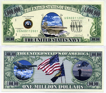 США 1000000 долларов 2001 сувенирная банкнота, серия армия США, ВМФ, Джон Буш, Коллин Пауэл бумага UNC (пресс) 7203-12-3