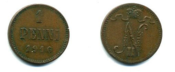 ФИНЛЯНДИЯ 1 ПЕННИ 1916 медь 46-426