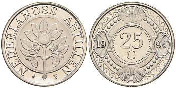 Нидерландские Антилы 25 центов 1994 Беатрикс (1980-2013) KM 35 сталь плакированная никелем 4169-424