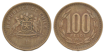 Чили 100 песо 1984 KM 226 алюминиевая бронза 4656-1034