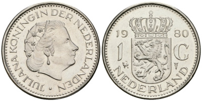 Нидерланды 1 гульден 1980 Юлиана (1948-1980) KM 184a никель UNC 4579-613