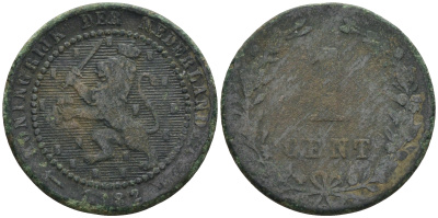 Нидерланды 1 цент 1882 Виллем III (1849-1890) KM 107 бронза    4169-246