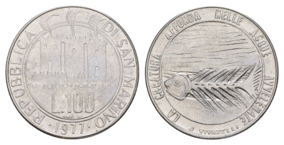 Сан-Марино 100 лир 1977 Экология KM 70 нержавеющая сталь UNC 4648-244