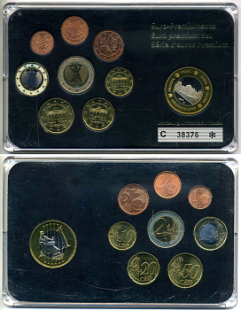 ФРГ евронабор из 8 монет + 1 европробник 2002-2005 в пластике 4-4-1-3