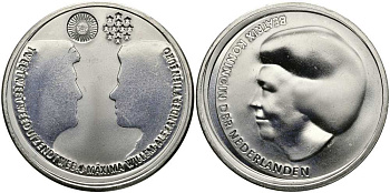 Нидерланды 10 евро 2002 королевская свадьба Виллема-Александра и принцессы Максимы KM 243 серебро UNC 650-1045