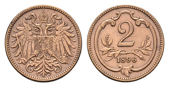 Австрия 2 геллера 1896 Франц Иосиф I (1848-1916) KM 2801 бронза 66-361