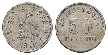 Бенсхайм 50 пфеннигов 1917 Funck 34.7, Men05 1739.8, Men18 2245.8 железо 4636-1051
