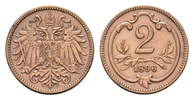 Австрия 2 геллера 1896 Франц Иосиф I (1848-1916) KM 2801 бронза 66-361