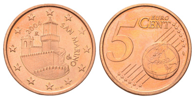 Сан-Марино 5 евроцентов 2004 KM 442 сталь плакированная медью UNC 206-665