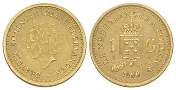 Нидерландские Антильские острова (Нидерландские Антилы) 1 гульден 1990 Беатрикс (1980-2013) KM 37 сталь плакированная бронзой 4624-511