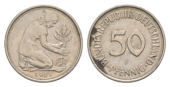 ФРГ 50 пфеннигов 1981 F KM 109.2, J. 384a медно-никель 4632-517