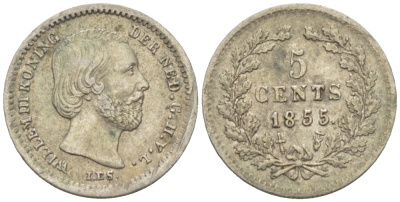 Нидерланды 5 центов 1855 Виллем III (1849-1890) KM 91 серебро 66-1225