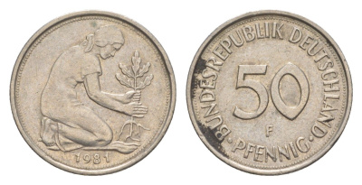 ФРГ 50 пфеннигов 1981 F KM 109.2, J. 384a медно-никель 4632-517