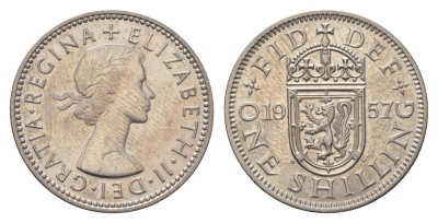 Великобритания 1 шиллинг 1957 Елизавета II (1952-2022), Шотландский герб KM 905, Spink 4148 медно-никель 4695-814