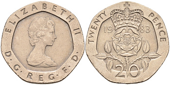 Великобритания 20 пенсов 1983 Елизавета II (1952-2022) KM 931, Spink 4230 (G1) медно-никель 4589-951