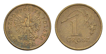 Польша 1 грош 1992 Y 276 марганец латунь 4627-1051