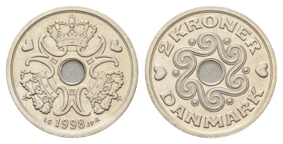 Дания 2 кроны 1998 Маргрете II (1972-2024) KM 874 медно-никель UNC 176-924