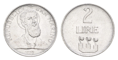Сан-Марино 2 лиры 1972 KM 15 алюминий UNC 4647-157