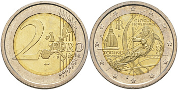 Италия 2 евро 2006 XX зимние Олимпийские игры в Турине 2006 года, лыжник KM 246 биметалл UNC 4185-842