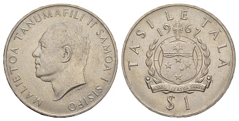 Самоа 1 тала 1967 год-тип KM 7 медно-никель UNC 4184-1135