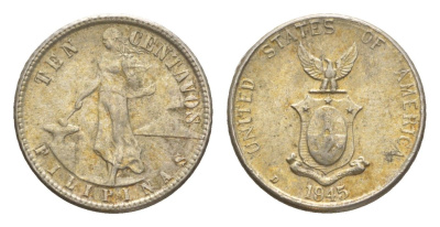 Филиппины 10 сентаво 1945 KM 181 серебро 4649-636