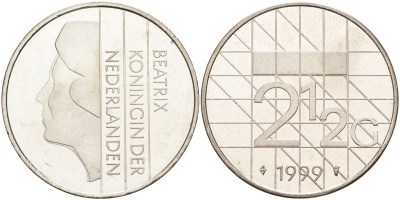 Нидерланды 2 1/2 гульдена 1999 Беатрикс (1980-2013) KM 206 никель 4593-725