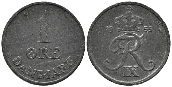 ДАНИЯ 1 ЭРЕ 1955 N; S, ФРЕДЕРИК IX (1947-1972) KM 839.1 цинк 66-161