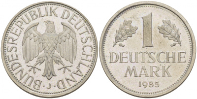 ФРГ 1 МАРКА 1985 J KM 110 J 385 медно-никель 87-1552