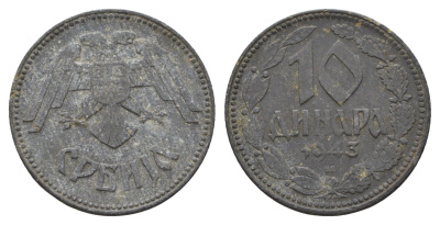 Сербия 10 динаров 1943 год-тип KM 33 цинк 4686-1022