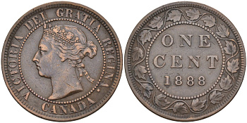 Канада 1 цент 1888 Виктория (1837-1901) KM 7 бронза 4574-924