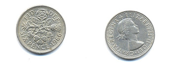 Великобритания 6 пенсов 1966 Елизавета II (1952-2022) KM 903, Spink 4149 медно-никель 4379-716