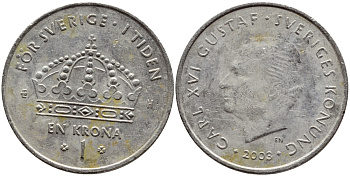 Швеция 1 крона 2003 Карл XVI Густав (1973- ) KM 894 медно-никель 3999-845