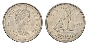 Канада 10 центов 1986 Елизавета II (1952-2022), парусник KM 77 никель 4630-836