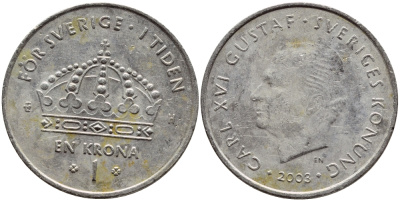 Швеция 1 крона 2003 Карл XVI Густав (1973- ) KM 894 медно-никель 3999-845