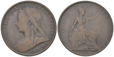 Великобритания 1 пенни 1900 Виктория (1837-1901) KM 790, Spink 3961 бронза 221-1224