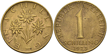 Австрия 1 шиллинг 1973  KM 2886 алюминиевая бронза    4601-942