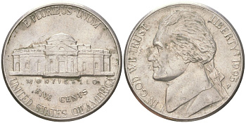 США 5 центов 1995 P, Томас Джефферсон KM A192 медно-никель aUNC 4613-821