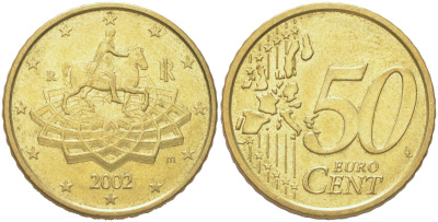 Италия 50 евроцентов 2002 KM 215 нордик 4126-324