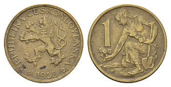 Чехословакия 1 крона 1958 KM 46 алюминиевая бронза 4116-1015