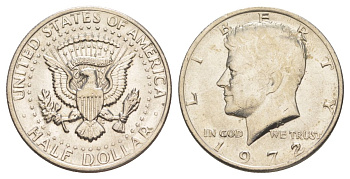 США 1/2 доллара (50 центов) 1972 Джон Кеннеди KM 202b медь плакированная медно-никелем aUNC 4157-1141