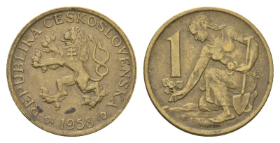Чехословакия 1 крона 1958 KM 46 алюминиевая бронза 4116-1015