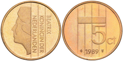 Нидерланды 5 центов 1989 Беатрикс (1980-2013) KM 202 бронза UNC 4116-245