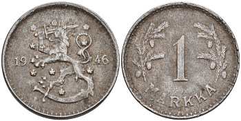 ФИНЛЯНДИЯ 1 МАРКА 1946 S KM 30b железо 4563-654