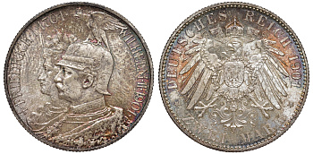 Пруссия 2 марки 1901 A, 200 лет Прусской королевской династии (Фридрих I - Вильгельм II) J.105, Weege 105, KM 525 серебро UNC 413-3815