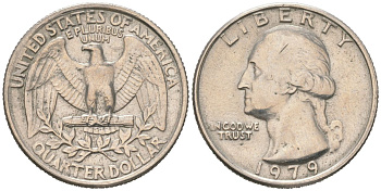 США 25 центов = квотер = 1/4 доллара 1979 Джордж Вашингтон KM 164a медь плакированная медно-никелем 190-1252
