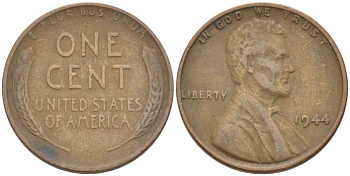 США 1 ЦЕНТ 1944 ЛИНКОЛЬН KM А132 медь цинк 3309-525