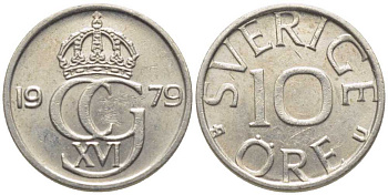 Швеция 10 эре 1979 U Карл XVI Густав (1973- ) KM 850 медно-никель 112-536