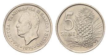 Самоа 5 сене 1974 KM 14 медно-никель UNC 96-1266