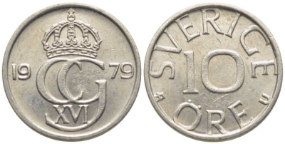 Швеция 10 эре 1979 U Карл XVI Густав (1973- ) KM 850 медно-никель 112-536